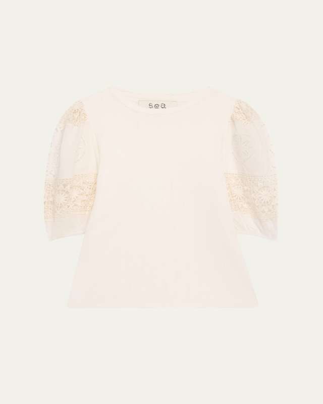Dahlia Combo Eyelet-Sleeve Top